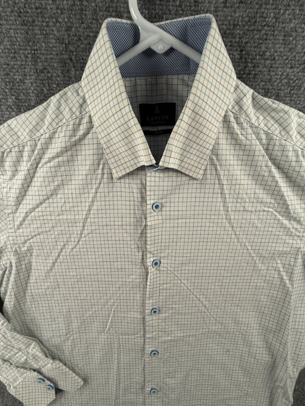 Lanvin Size 100 (medium) Blue Check Button Up Shirt Long Sleeve Men Cotton